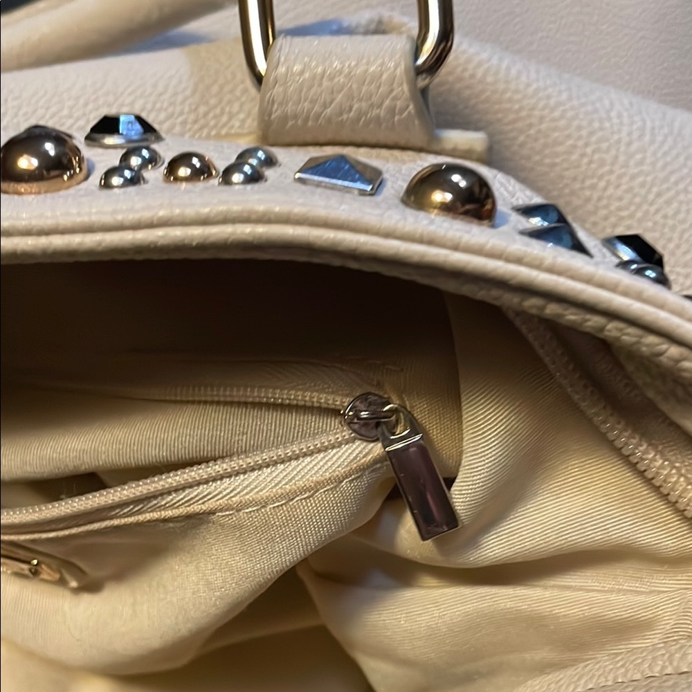 Aldo Cream and Silver/Gold Embellished Shoulder Bag
